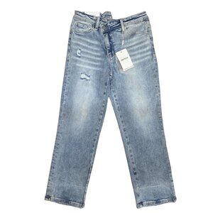 Bayeas Womens Size 26 Off Set Waist Light Wash Distressed Jeans Straight Leg NWT